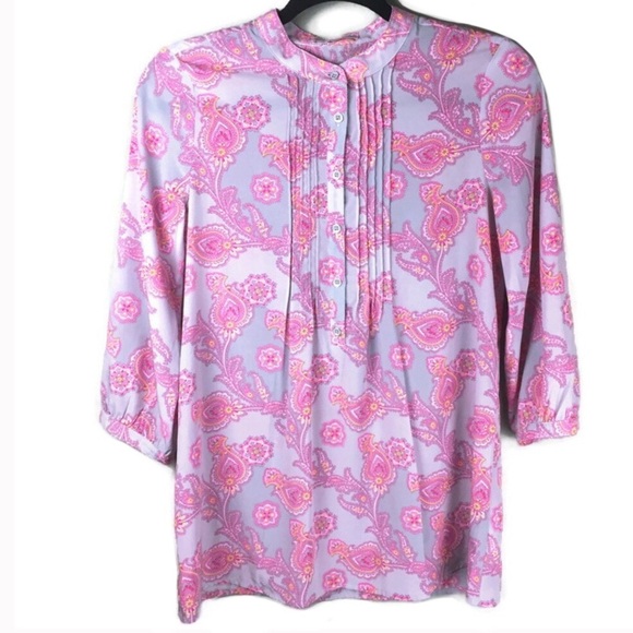 Gap Paisley Pink Pintuck 3/4 Sleeve Tunic Size XS - Picture 1 of 8